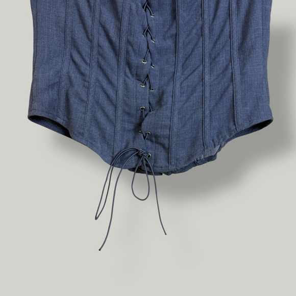 PRETTYLITTLETHING Corset Women Size 12 Large Blue Denim Lace Up Back Woven Shape - Picture 8 of 12